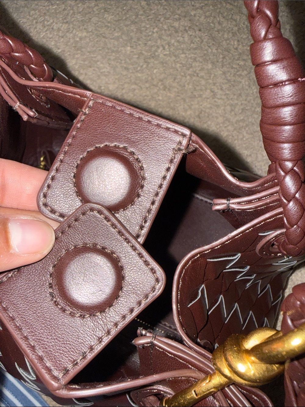 Bottega Veneta Woven Shoulder Bag in Deep Wine with Gold Accent - Picture 6 of 8